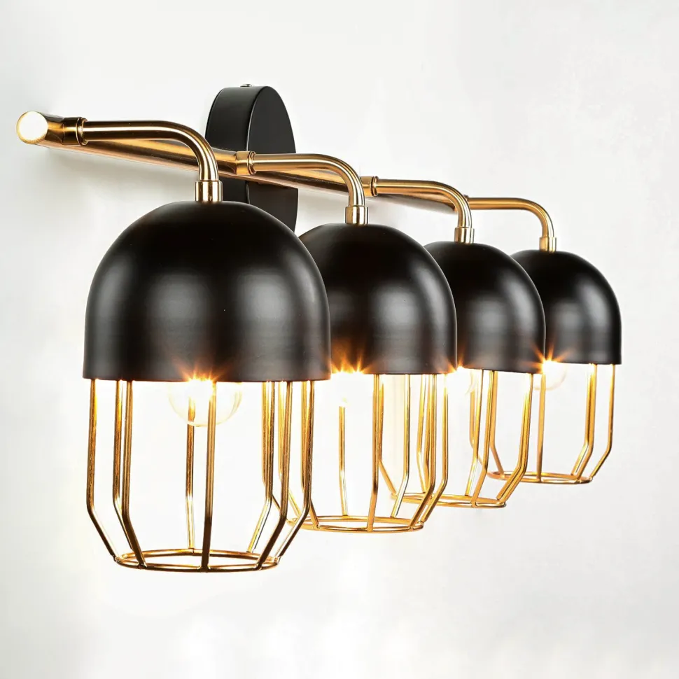 Wandlampe Schwarz Gold groß 4x E14 Metall Loft Design