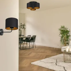 Wandlampe Schwarz Gold Stoff Metall H:23 cm wohnlich