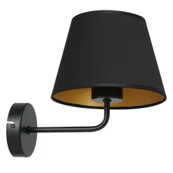 Wandlampe Schwarz Gold Stoffschirm konisch H:23 cm E27