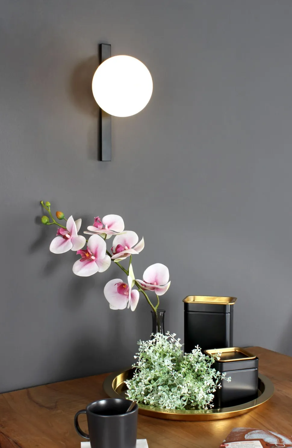 Wandlampe Schwarz Weiß Glaskugel E14 B:14 cm blendarm