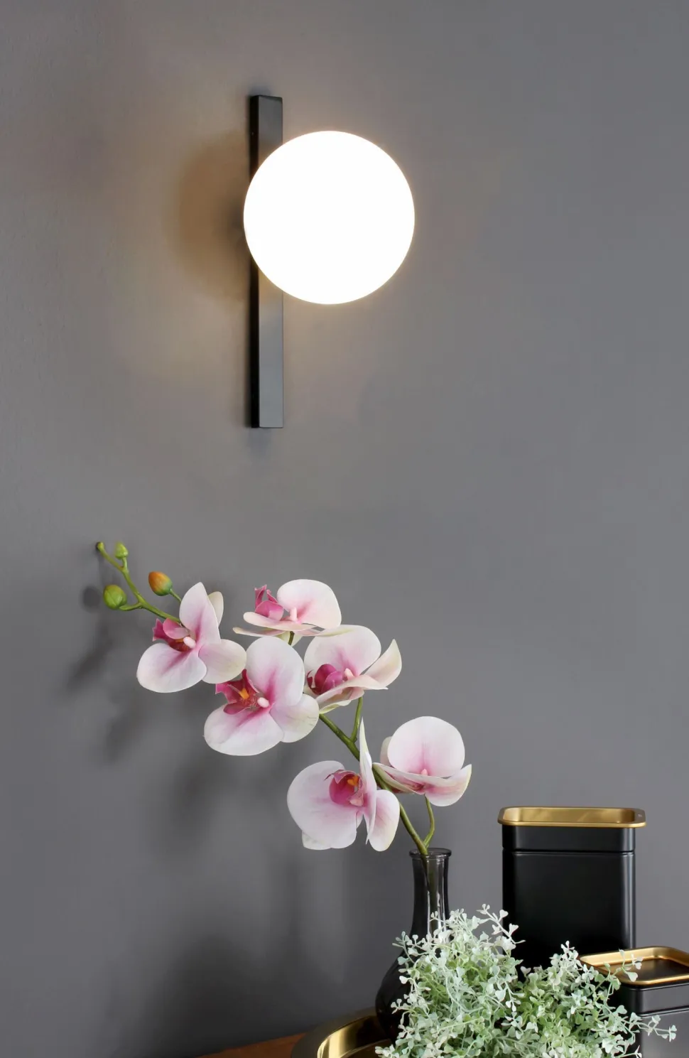 Wandlampe Schwarz Weiß Glaskugel E14 B:14 cm blendarm