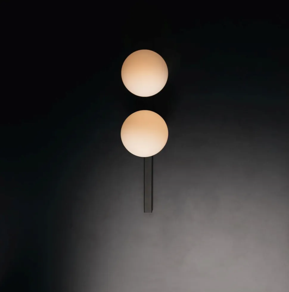 Wandlampe Schwarz Weiß Glaskugel E14 H:60 cm 2-flammig