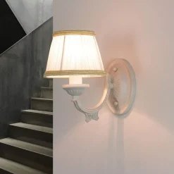 Wandlampe Shabby Weiß Stoff Klassisch E14 SOFIA
