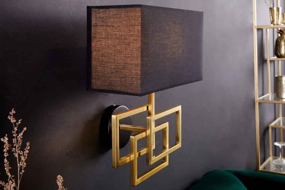 Wandlampe Stoff blendarm T:20 cm E27 in Gold Schwarz