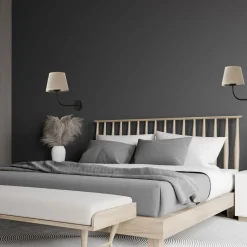 Wandlampe Stoff Metall E27 Schwarz Natur Schlafzimmer