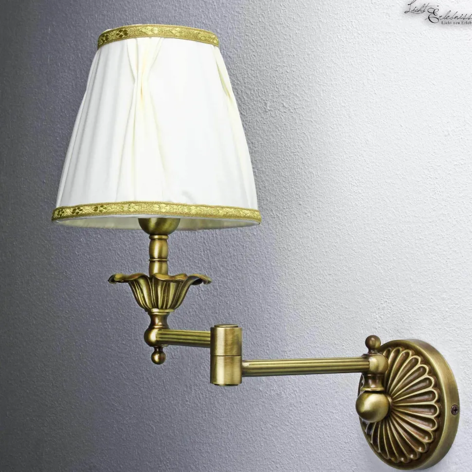 Wandlampe Stoffschirm Weiß aus Echt-Messing