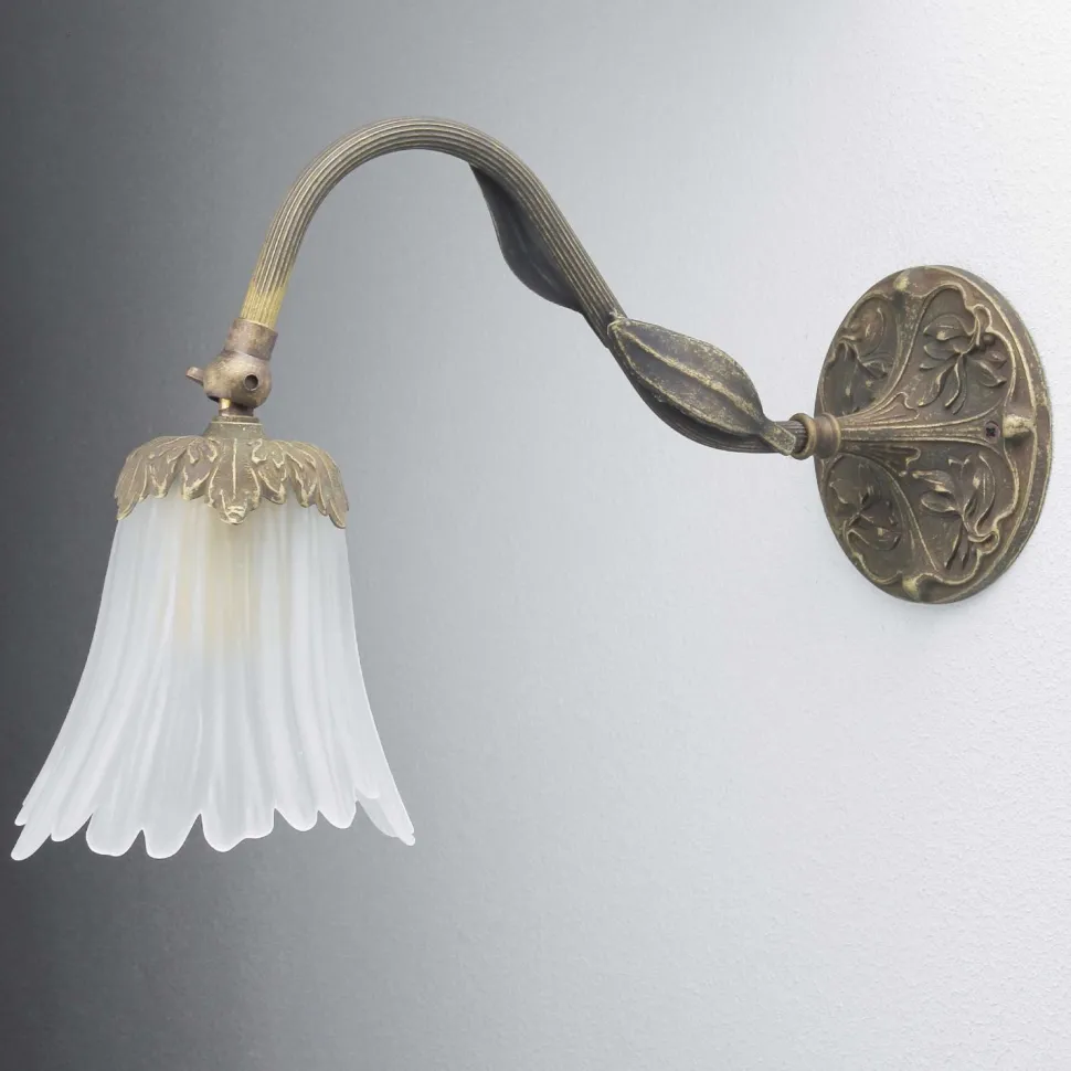 Wandlampe Weiß aus Glas und Echt-Messing