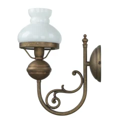 Wandlampe Weiß Glasschirm aus Echt-Messing Antik