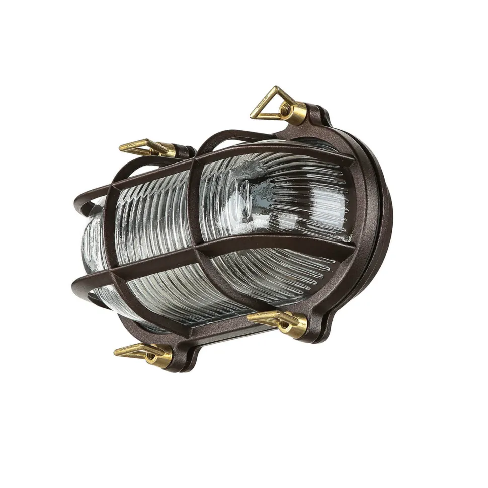 Wandleuchte außen Maritim IP64 Messing Riffelglas E27