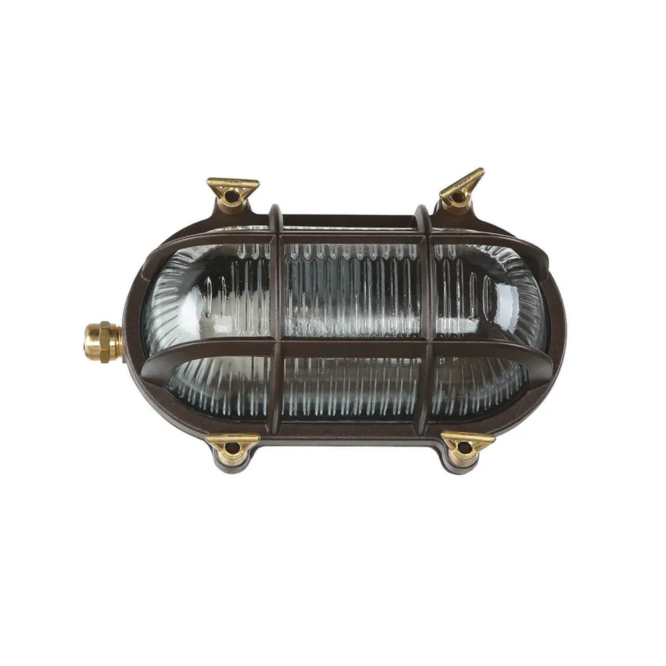 Wandleuchte außen Maritim IP64 Messing Riffelglas E27