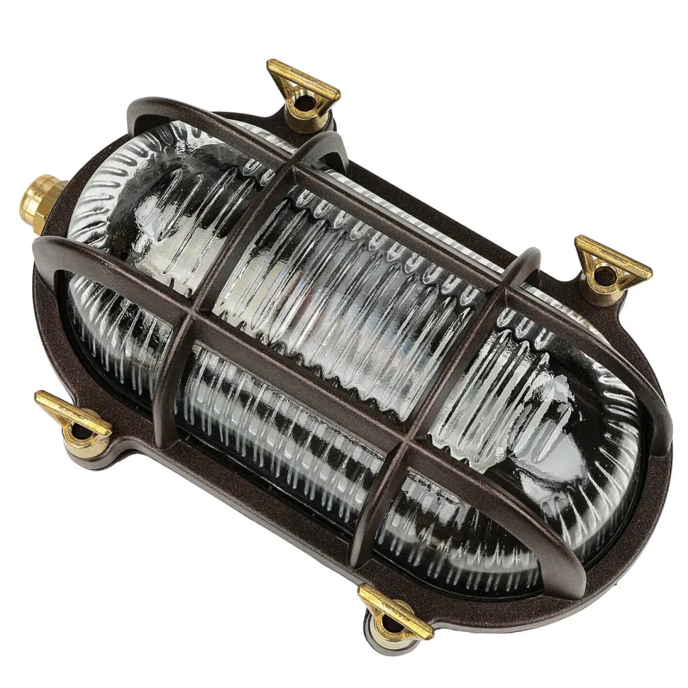 Wandleuchte außen Maritim IP64 Messing Riffelglas E27