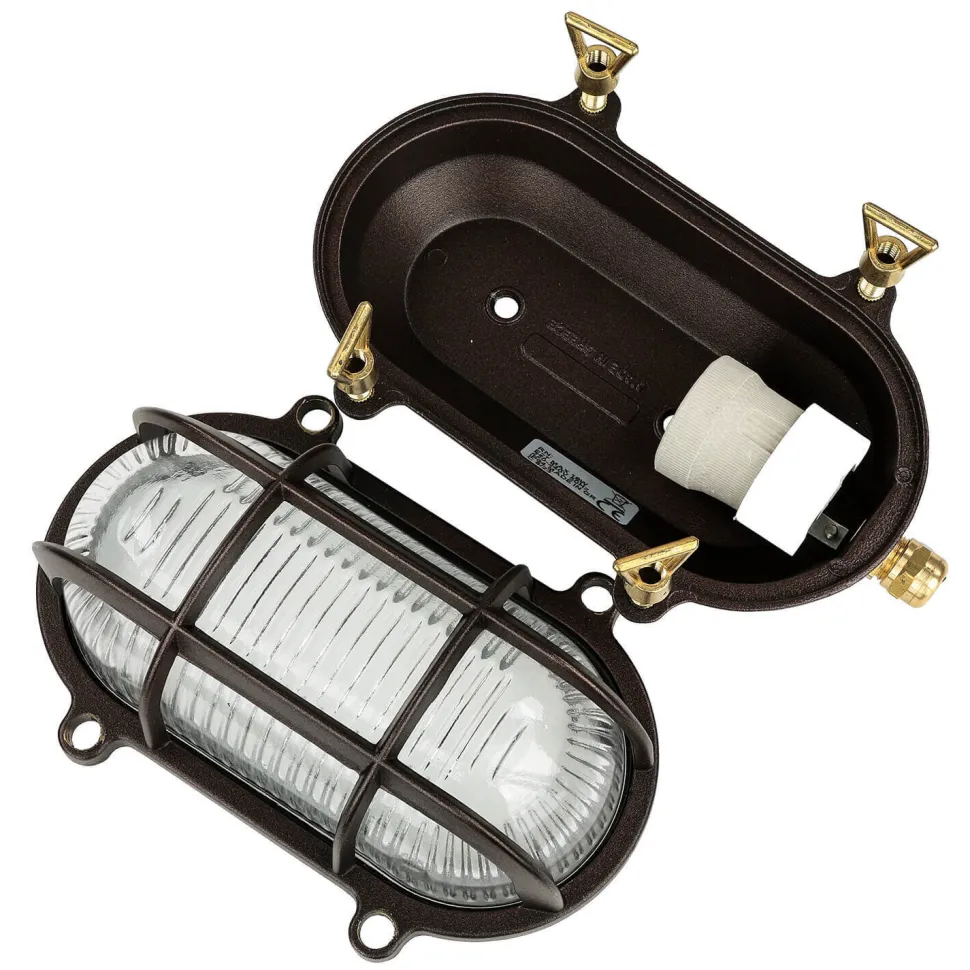 Wandleuchte außen Maritim IP64 Messing Riffelglas E27