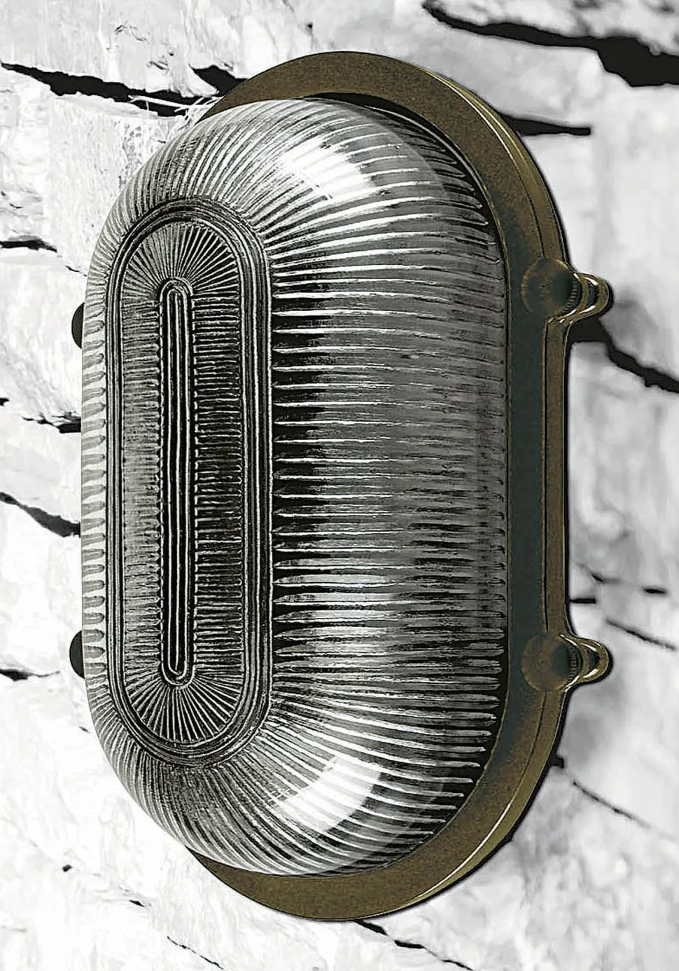 Wandleuchte außen Messing Riffelglas E27 IP64 B: 26 cm