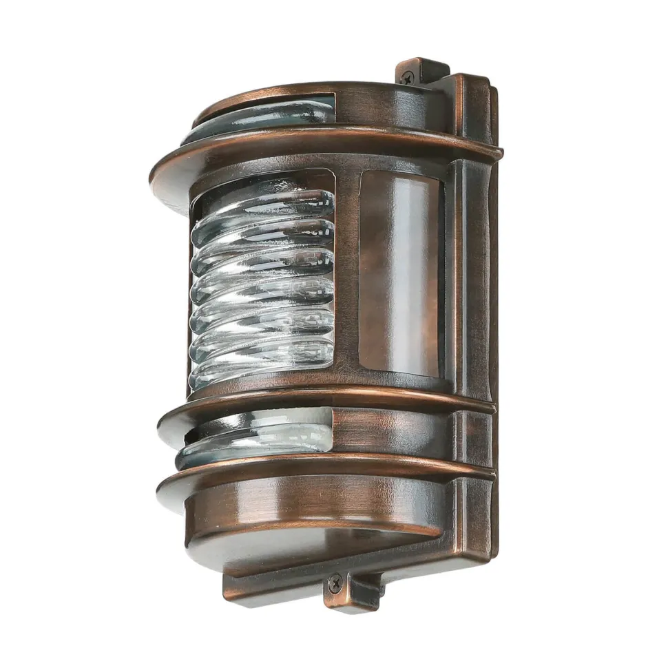 Wandleuchte außen Messing Glas IP64 E27 Kupfer antik