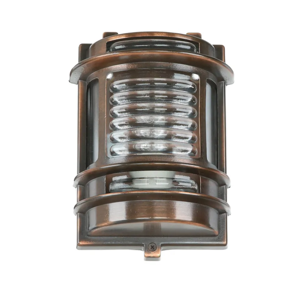 Wandleuchte außen Messing Glas IP64 E27 Kupfer antik