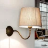 Wandleuchte aus Echt-Messing mit Stoffschirm Beige