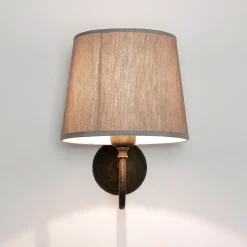 Wandleuchte aus Echt-Messing mit Stoffschirm Beige
