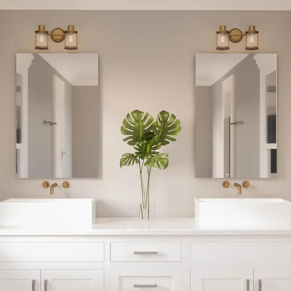 Wandleuchte Bad Vintage IP44 B: 38,1 cm Metall Glas 2x E27