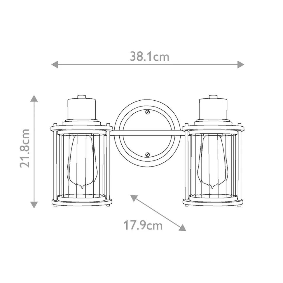 Wandleuchte Bad Vintage IP44 B: 38,1 cm Metall Glas 2x E27
