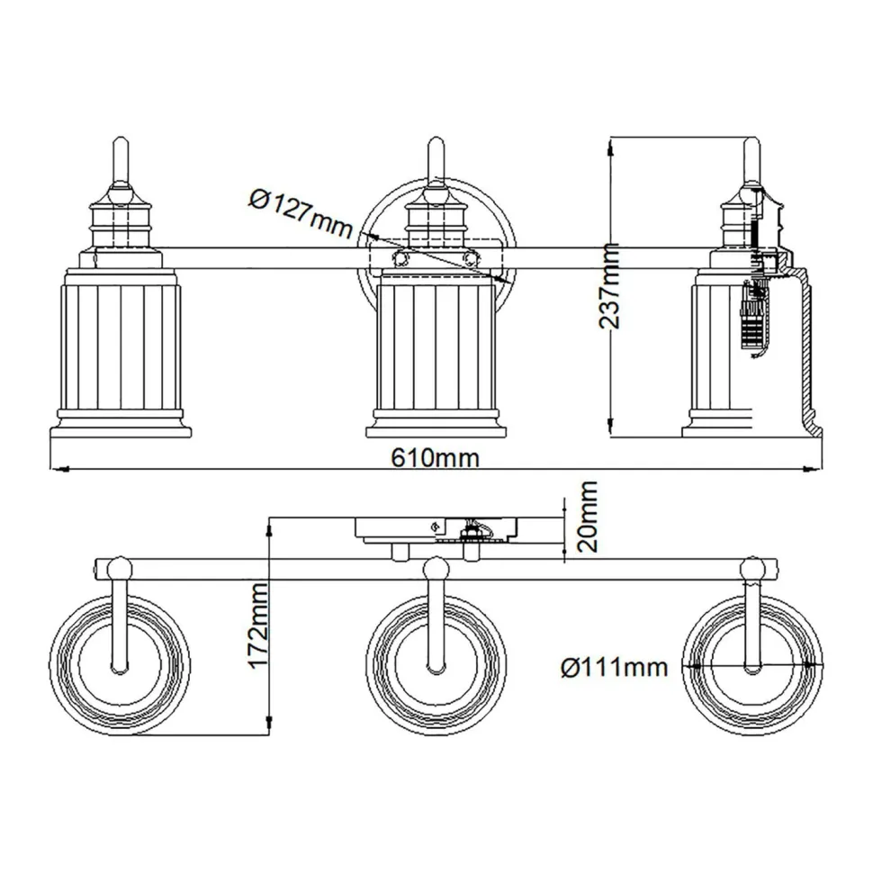 Wandleuchte Badezimmer 61 cm lang mit 3x G9 LED 3000 K