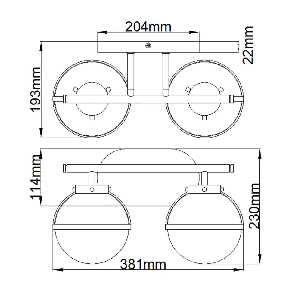 Wandleuchte Badezimmer Kugelschirm IP44 38,1 cm breit 2x E14