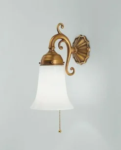 Wandleuchte Berliner Messing Glas T:18 cm Zugschalter