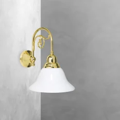 Wandleuchte Glas Messing H: 25,5 cm E14 Jugendstil