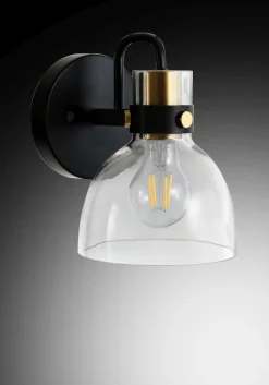 Wandleuchte Glas Metall H: 19 cm klein E27 Schwarz Gold