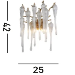 Wandleuchte Glas Metall in Gold H:42 cm G9 2-flammig