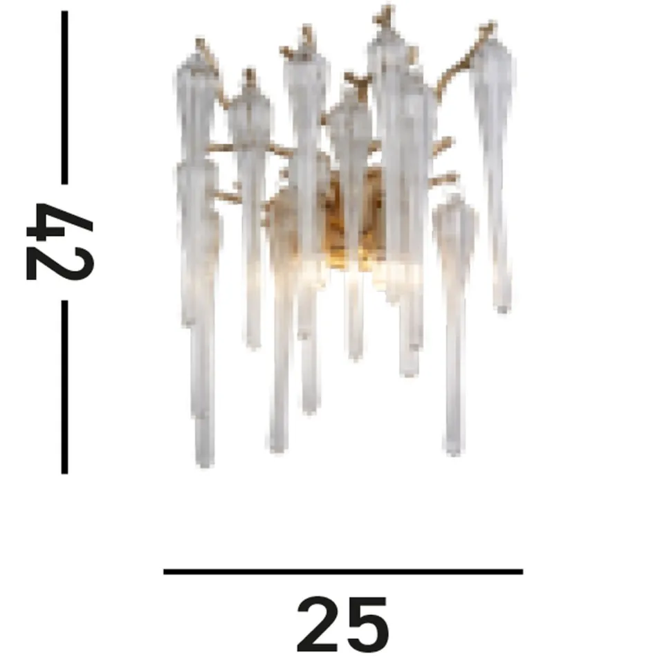 Wandleuchte Glas Metall in Gold H:42 cm G9 2-flammig