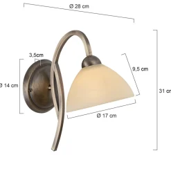 Wandleuchte in Bronze Creme T:28 cm E27 Klassisch