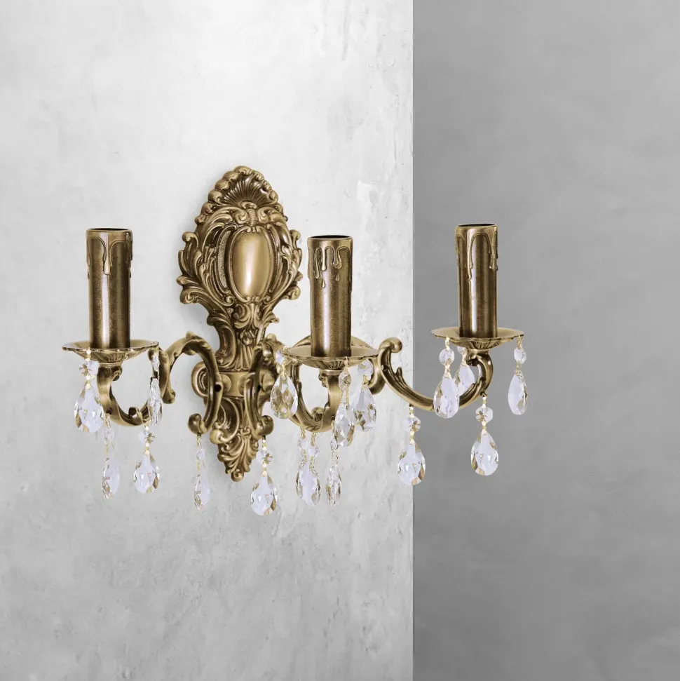 Wandleuchte in Bronze hell 3-flammig E14 Messing Jugendstil