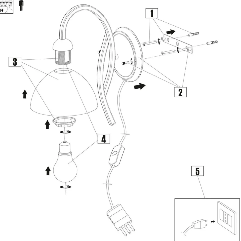 Wandleuchte in Stahl Weiß H:31 cm E27 Klassisch