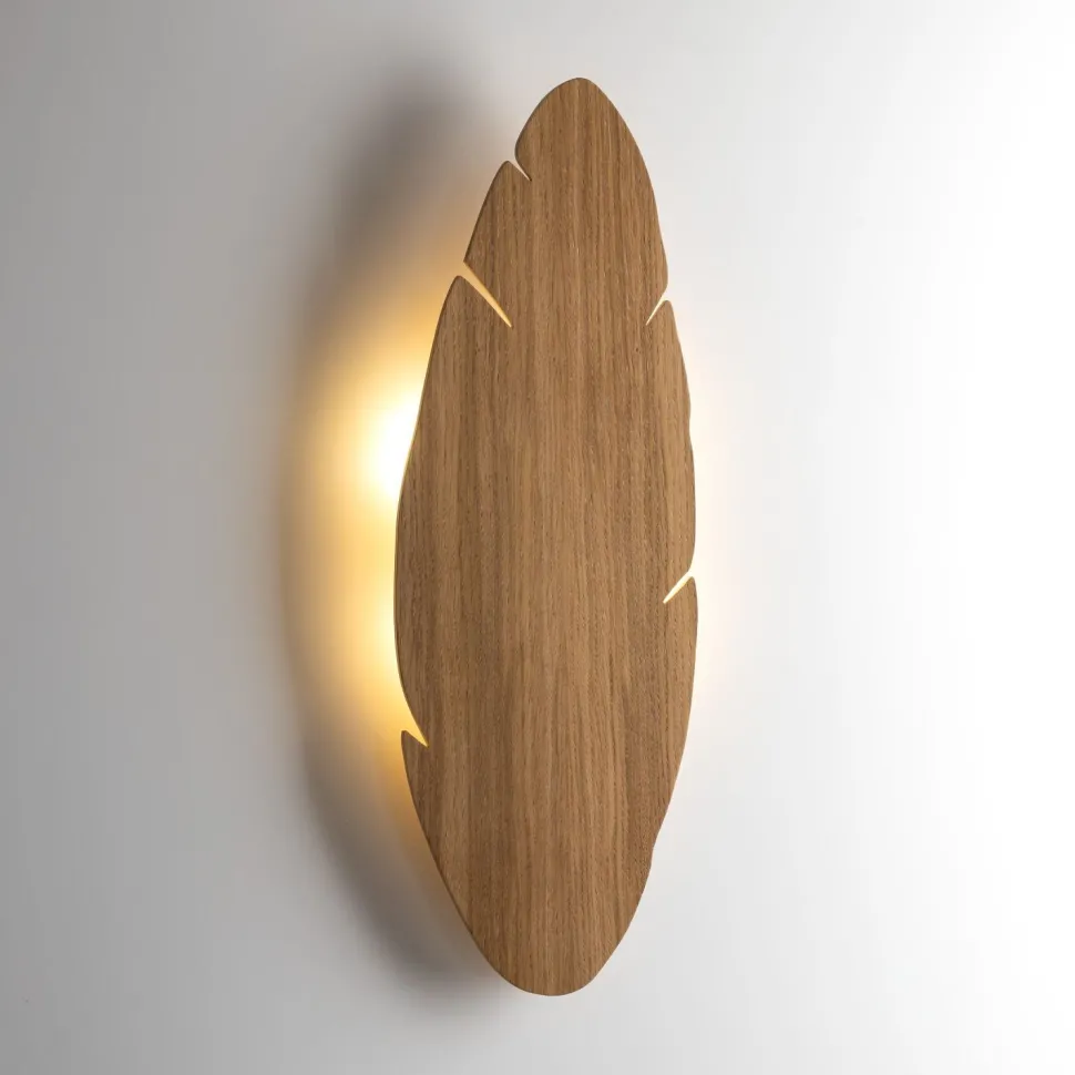 Wandleuchte indirekt Holz H: 69 cm Blatt Natur Design 4x G9