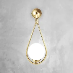 Wandleuchte Jugendstil H: 44 cm Messing Glas in Bronze Weiß