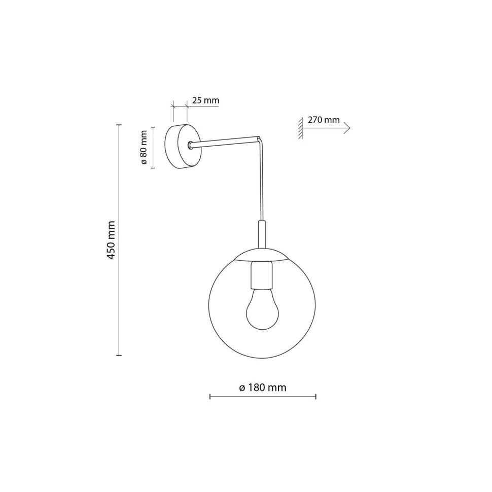 Wandleuchte Kugel Schirm Glas B: 18 cm H: 45 cm E27