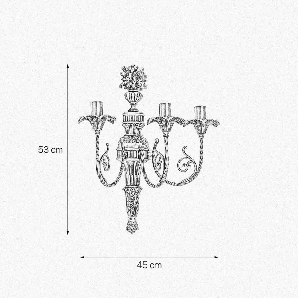 Wandleuchte Messing 3-flammig E14 in Bronze hell Floral