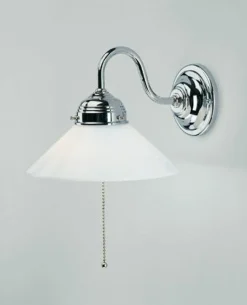 Wandleuchte Messing in Chrom Glas E27 mit Zugschalter