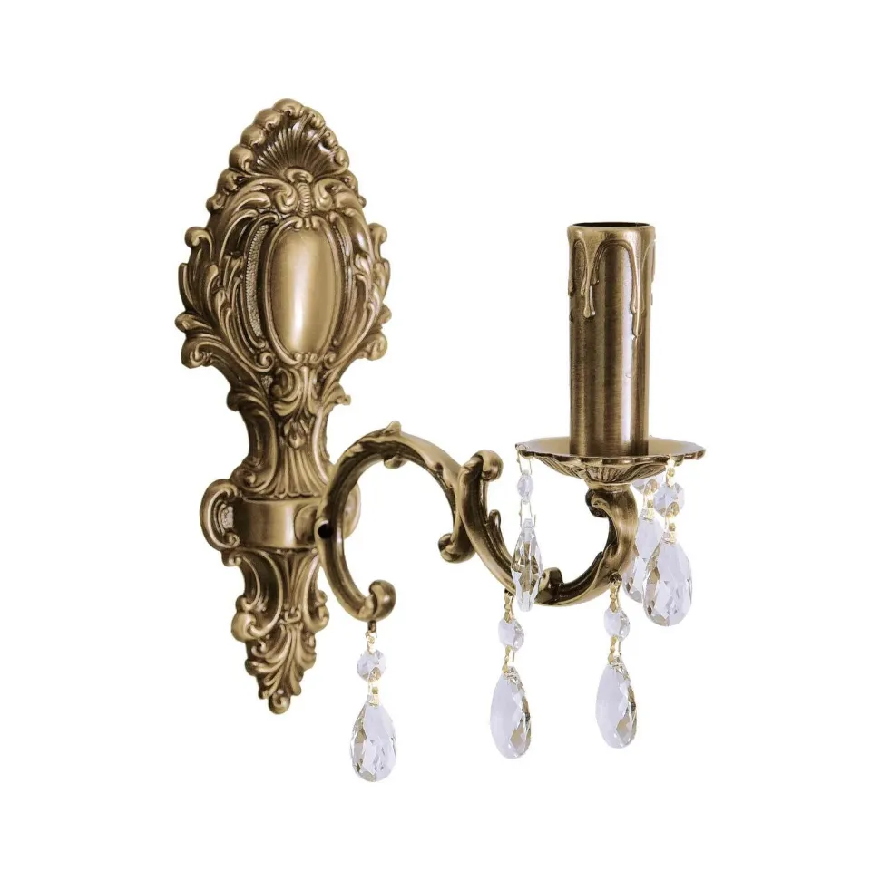 Wandleuchte Messing Kristall H: 29 cm E14 massiv in Bronze