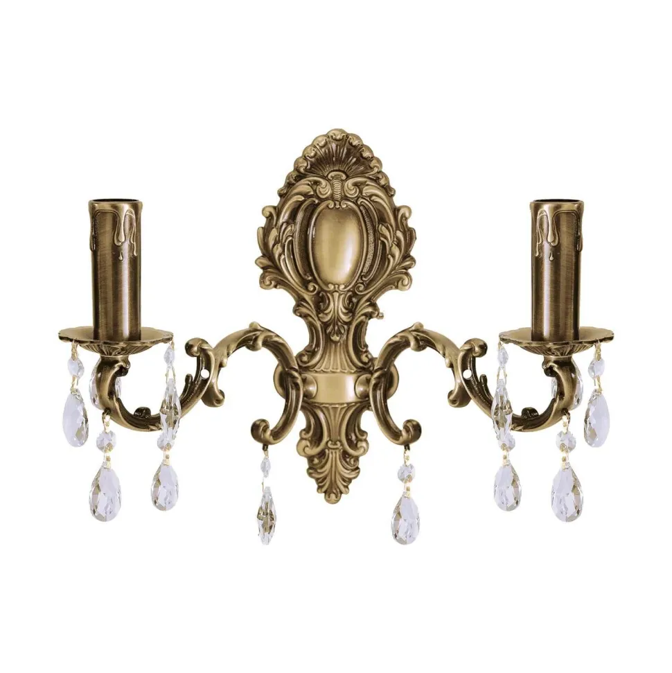 Wandleuchte Messing Kristall B: 39 cm in Bronze hell 2x E14