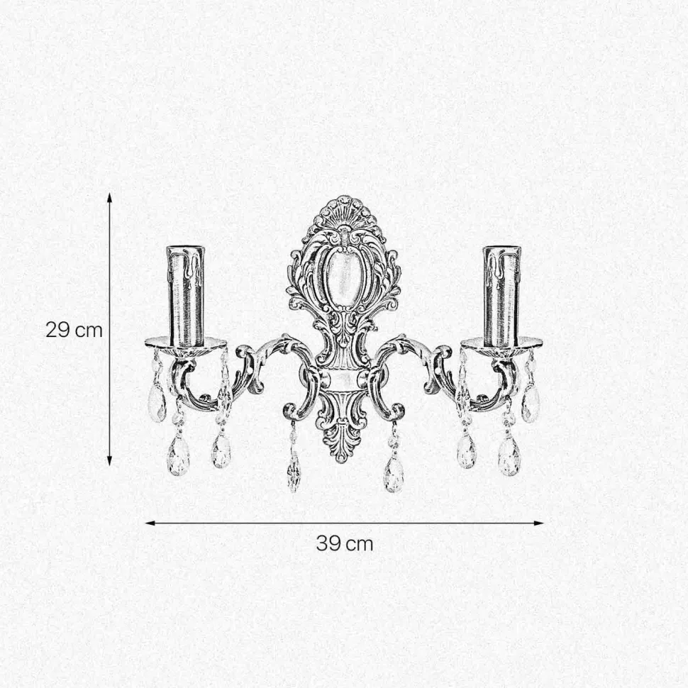 Wandleuchte Messing Kristall B: 39 cm in Bronze hell 2x E14