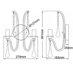 Wandleuchte Metall E14 38,1 cm hoch in Zinn 2-flammig