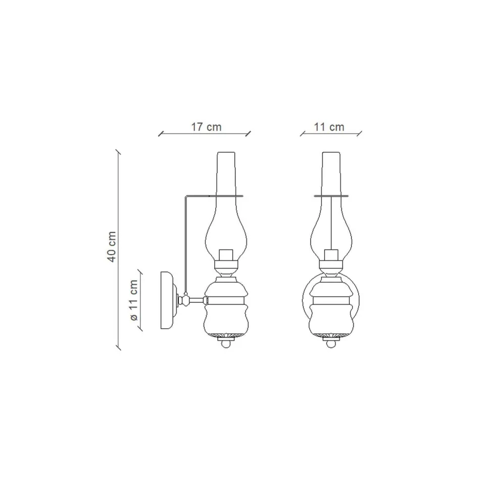 Wandleuchte Metall Glas 40 cm hoch E14 Vintage GIANNI