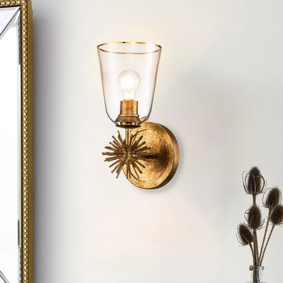 Wandleuchte Metall Glas H: 36,8 cm in Gold Antik E27