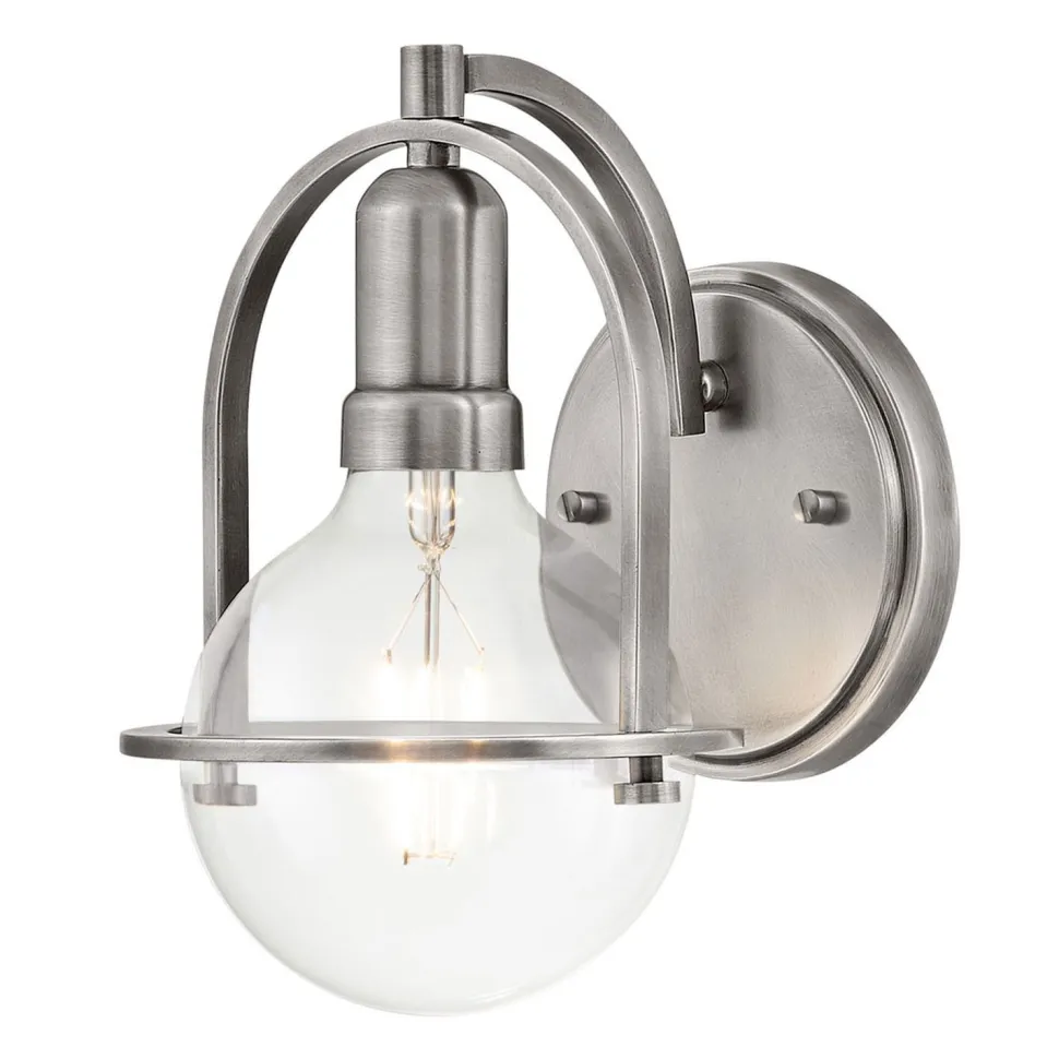 Wandleuchte Metall Glas H: 23,3 cm Nickel gebürstet E27