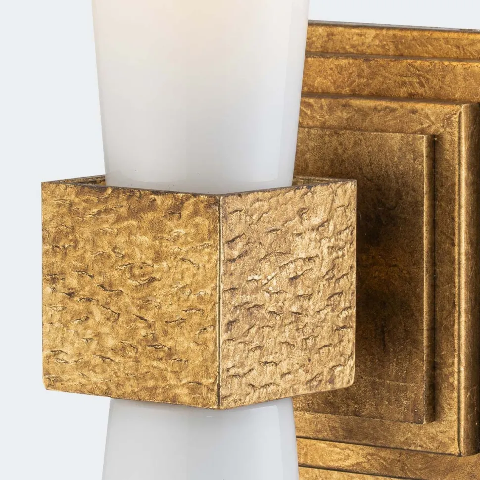 Wandleuchte Metall Glas H: 35,6 cm in Gold Antik Weiß