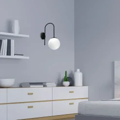 Wandleuchte Metall Glas Schwarz Weiß E14 Kugel blendarm