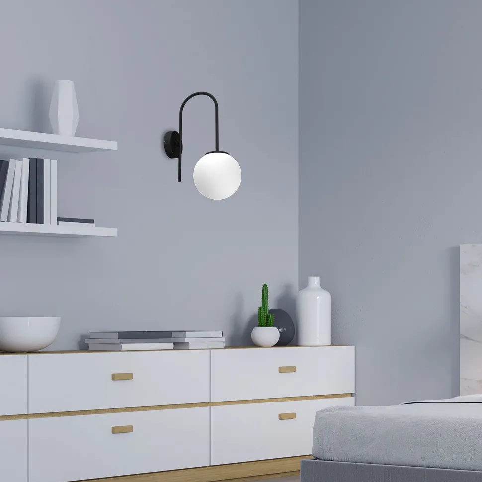 Wandleuchte Metall Glas Schwarz Weiß E14 Kugel blendarm