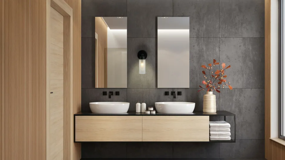 Wandleuchte Metall Glasschirm G9 IP44 B:10 cm Schwarz