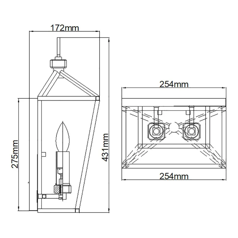 Wandleuchte Metall H: 43,1 cm Schwarz Nickel poliert